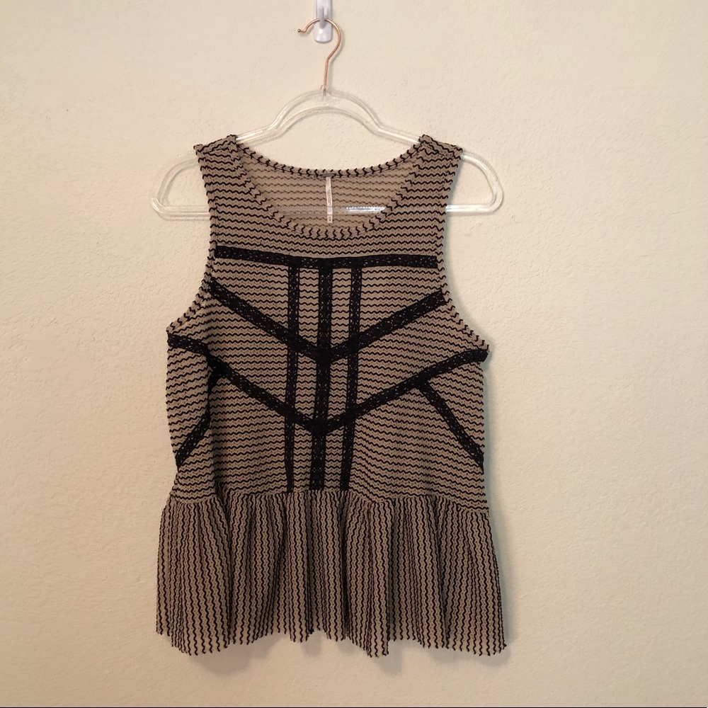 Free People Tank Top Peplum Hem Sheer Cut Out Back Medium M